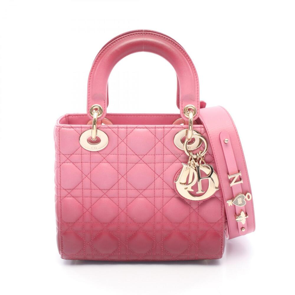 Christian Dior LADY MY ABC Christian Dior Cannage Handbag Leather Pink Burgundy